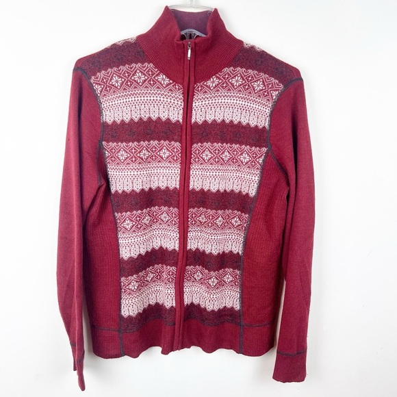 Eddie Bauer Wool Blend Full Zip XL Cardigan Snowflake Red Winter Ski Holiday - Picture 1 of 10